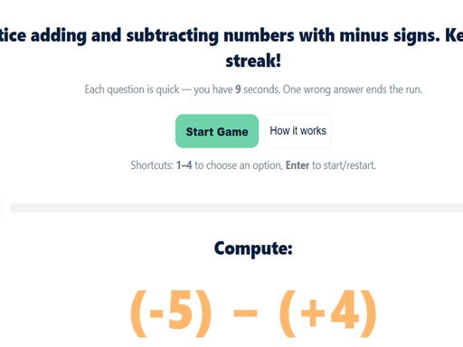 Test de matematică cu numere negative